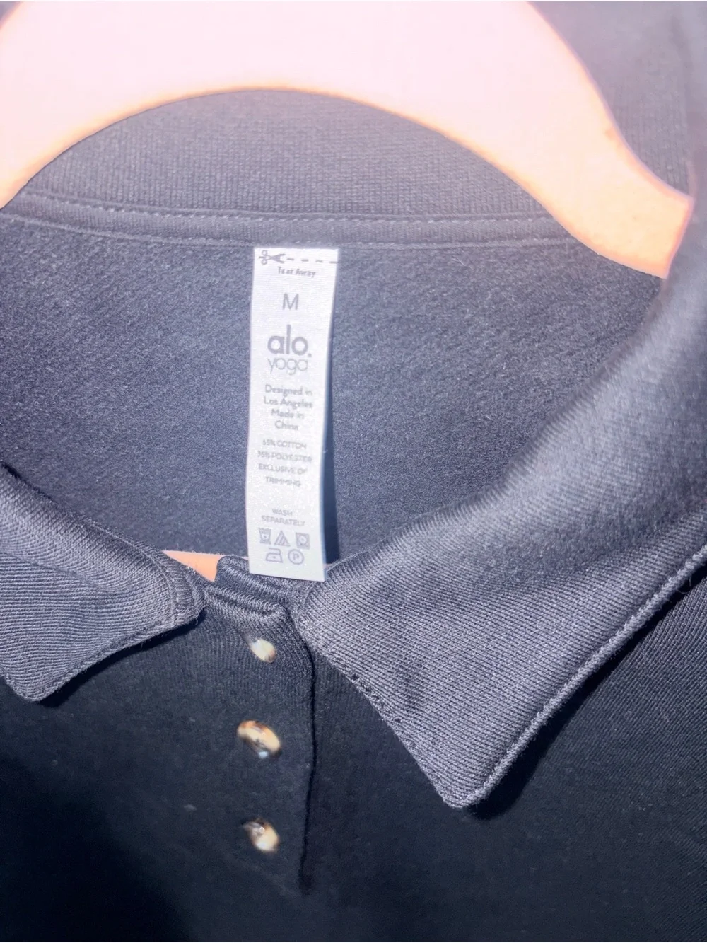 NWT Alo Yoga Polo  Henley Sweatshirt Medium Black Long Sleeve Button Collar Logo